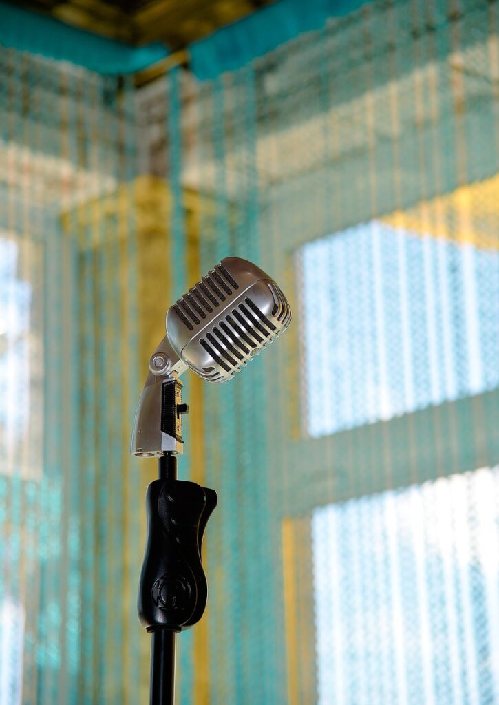 Retro microphone with breezy spring feel to the room.